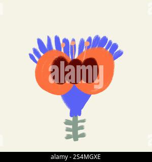 A vibrant and abstract illustration of a spring flower, featuring bold orange and blue hues with textured brush strokes. Stock Photo