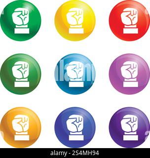 Fist up icons vector 9 color set isolated on white background for any web design . Fist up icons set vector Stock Vector