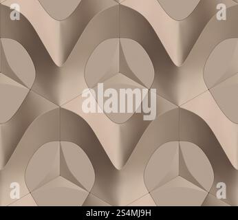 3D pattern of brown color and wood material in the form of hexagon tiles volumetric shape of leather. High quality seamless realistic texture. Stock Photo