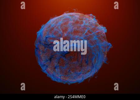 A captivating 3D sphere composed of flowing particles captivates viewers with its vibrant blue hues and glowing outlines This abstract representation Stock Photo
