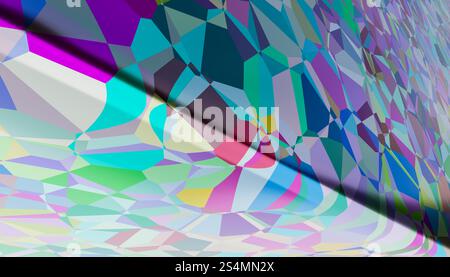 This image displays a vivid 3D rendering of irregularly shaped color polygons that overlap and intersect in a visually captivating manner, showcasing Stock Photo