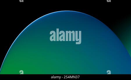 An abstract design featuring a smooth, globe-like object with a gradient of blue top and vibrant greenish tones blending into darkness. Stock Photo