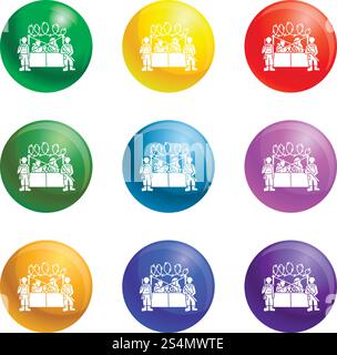 Military protect enter people migration icons vector 9 color set isolated on white background for any web design . Military protect enter people migration icons set vector Stock Vector