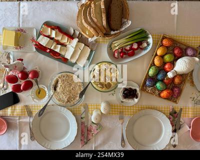 Festive Easter Romanian Table and Food Stock Photo