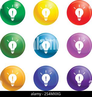 New idea bulb icons vector 9 color set isolated on white background for any web design . New idea bulb icons set vector Stock Vector