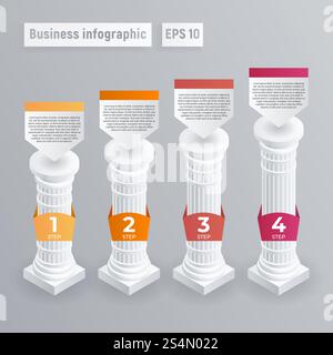 Pillar infographic. Isometric of pillar vector infographic for web design. Pillar infographic, isometric style Stock Vector