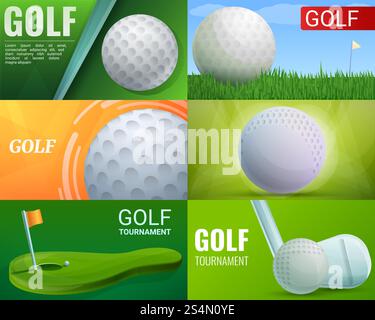Golf banner set. Cartoon illustration of golf vector banner set for web design. Golf banner set, cartoon style Stock Vector