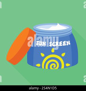 Open sunscreen jar icon. Flat illustration of open sunscreen jar vector icon for web design. Open sunscreen jar icon, flat style Stock Vector