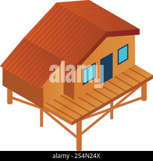 Ski resort wood cabin icon. Isometric of ski resort wood cabin vector icon for web design isolated on white background. Ski resort wood cabin icon, isometric style Stock Vector