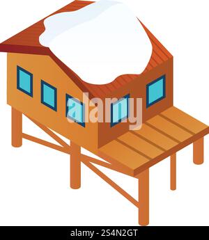 Ski resort house icon. Isometric of ski resort house vector icon for web design isolated on white background. Ski resort house icon, isometric style Stock Vector