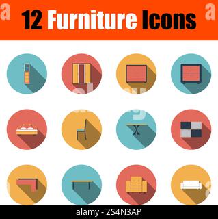 Furniture Icon Set. Flat Design With Long Shadow. Vector illustration. Stock Vector