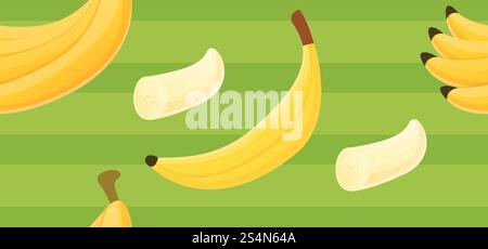 Banana fruit pattern. Cartoon illustration of banana fruit vector pattern for web design. Banana fruit pattern, cartoon style Stock Vector