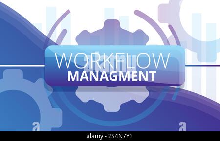 Workflow management concept banner. Cartoon illustration of workflow management vector concept banner for web design. Workflow management concept banner, cartoon style Stock Vector