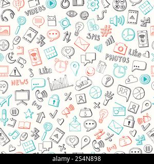 Vector pattern background with social media hand drawn elements. Internet symbol illustration. Vector pattern background with social media hand drawn elements Stock Vector