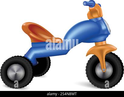 Plastic tricycle icon. Realistic illustration of plastic tricycle vector icon for web design isolated on white background. Plastic tricycle icon, realistic style Stock Vector