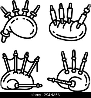 Bagpipes icons set. Outline set of bagpipes vector icons for web design isolated on white background. Bagpipes icons set, outline style Stock Vector