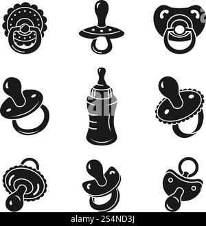 Baby pacifier simple icons on white background. Vector illustration ...