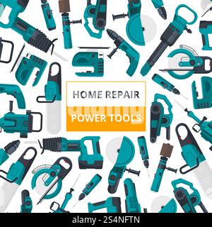 Poster for electrical tools market. Vector pictures set. Electric screwdriver and tools, repair home illustration. Poster for electrical tools market. Vector pictures set Stock Vector