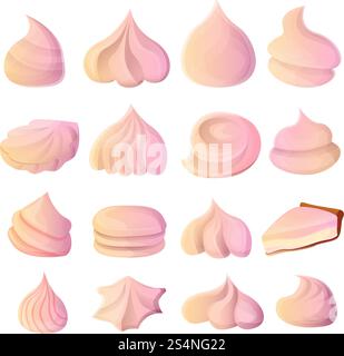 Meringue icons set. Cartoon set of meringue vector icons for web design. Meringue icons set, cartoon style Stock Vector