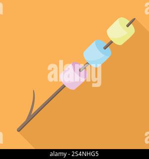 Marshmallow on wood stick icon. Flat illustration of marshmallow on wood stick vector icon for web design. Marshmallow on wood stick icon, flat style Stock Vector