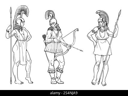 Women Warriors - Amazons. Handmade drawing with mythical female ...