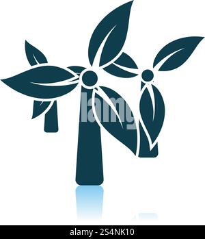 Wind Mill With Leaves In Blades Icon. Shadow Reflection Design. Vector Illustration. Stock Vector