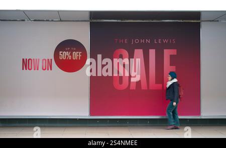 Oxford Street, London, UK. 13th Jan, 2025. Quiet morning in London’s west end with many shops, including John Lewis, advertising January sales promising large discounts. Credit: Malcolm Park/Alamy Live News Stock Photo