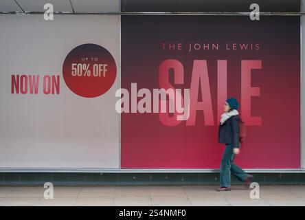 Oxford Street, London, UK. 13th Jan, 2025. Quiet morning in London’s west end with many shops, including John Lewis, advertising January sales promising large discounts. Credit: Malcolm Park/Alamy Live News Stock Photo