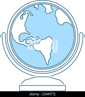 Globe Icon. Thin Line With Blue Fill Design. Vector Illustration. Stock Vector