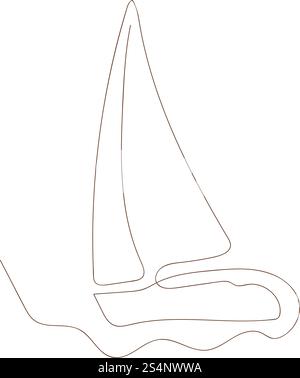 Continuous single line art drawing one line illustration art on Sailboat. Stock Vector