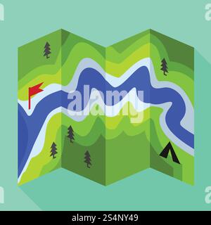 Rafting river map icon. Flat illustration of rafting river map vector icon for web design. Rafting river map icon, flat style Stock Vector