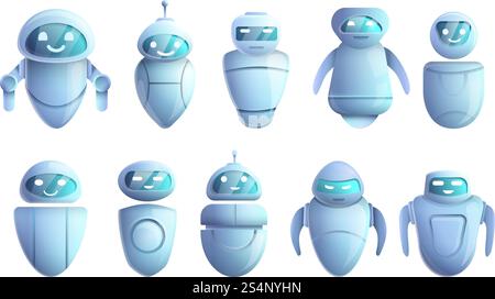 Chatbot icons set. Cartoon set of chatbot vector icons for web design. Chatbot icons set, cartoon style Stock Vector