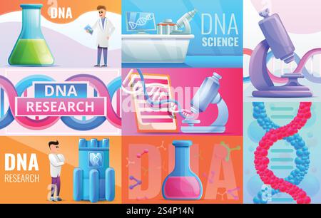 Genetic engineering banner set. Cartoon illustration of genetic ...