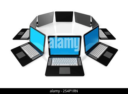 3D black laptop computers isolated on white. Black laptop computers isolated on white Stock Photo