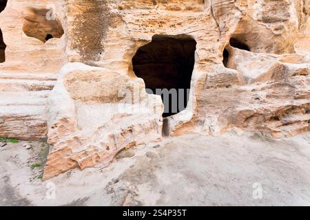 living ancient cavern  in Little Petra, Jordan Stock Photo