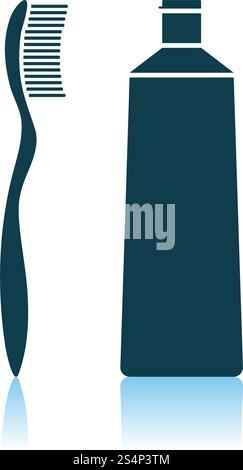 Toothpaste And Brush Icon. Shadow Reflection Design. Vector ...