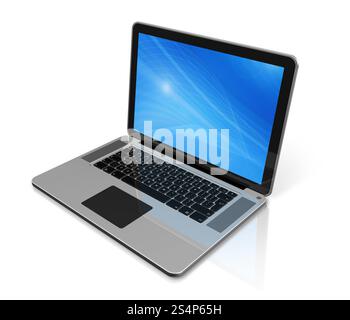 3D laptop computer isolated on white with 2 clipping path : one for global scene and one for the screen. Laptop computer isolated on white Stock Photo