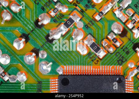 microchip circuit board background macro shot Stock Photo