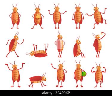 Cockroach icons set. Cartoon set of cockroach vector icons for web design. Cockroach icons set, cartoon style Stock Vector