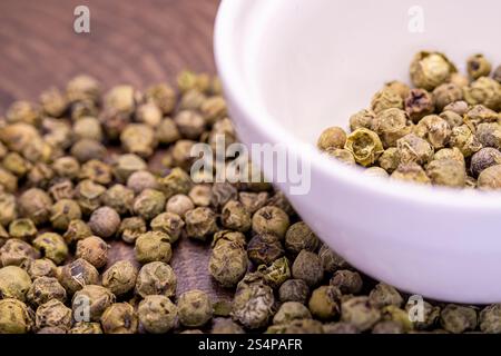 A close-up view of many green peppercorns. Stock Photo
