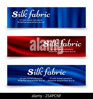 Blue and red silk fabric banners poster template. Vector illustration. Blue and red silk fabric banners template Stock Vector