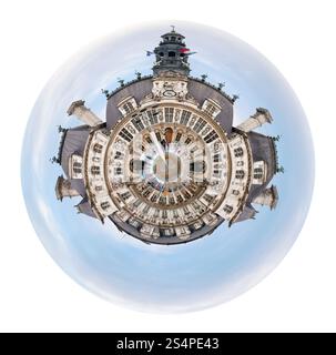 little planet - urban spherical view of Hotel de Ville (City Hall) in Paris isolated on white background Stock Photo