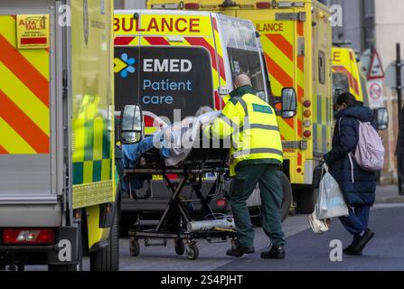 London, UK. 13th Jan, 2025. NHS staff experienced the busiest year on record for A&E and ambulance services last year, new figures show today, as flu continues to pile pressure on hospitals into 2025. There was an average of 5,408 patients a day in hospital with flu last week, including 256 in critical care - 3.5 times higher than the same week last year. Credit: Karl Black/Alamy Live News Stock Photo