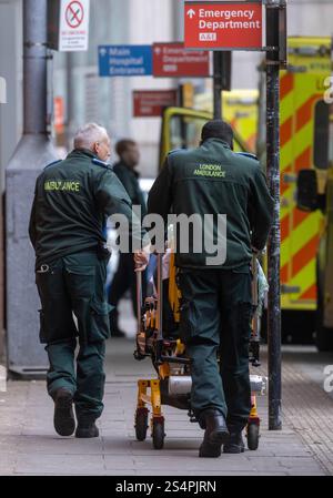 London, UK. 13th Jan, 2025. NHS staff experienced the busiest year on record for A&E and ambulance services last year, new figures show today, as flu continues to pile pressure on hospitals into 2025. There was an average of 5,408 patients a day in hospital with flu last week, including 256 in critical care - 3.5 times higher than the same week last year. Credit: Karl Black/Alamy Live News Stock Photo