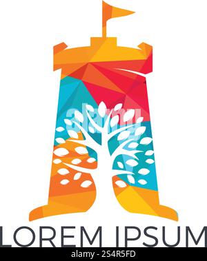 Vector castle and leaf logo combination. Tower and eco symbol or icon. Unique fortress and organic logotype design template. Stock Vector