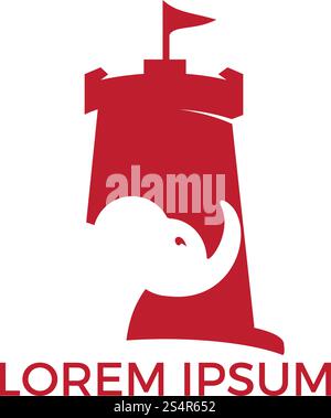 Elephant Fort Logo Design. Elephant Castle Logo Design Template. Stock Vector