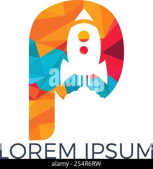 Letter P Rocket Logo Design. Letter P Logo With Rocket Launch Inside. Stock Vector