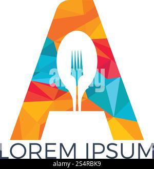 Letter A food logo vector illustration template. Spoon with letter A vector logo concept illustration. Stock Vector