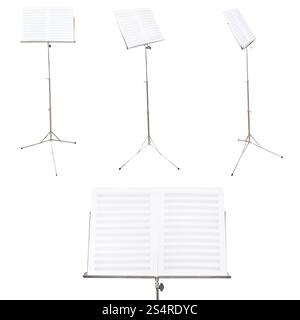 set of music stands with blank music book isolated on white background Stock Photo