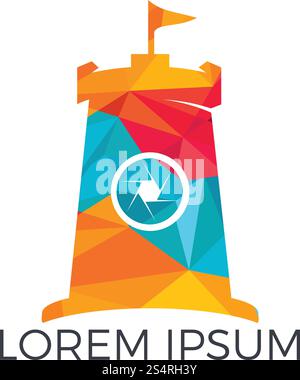 Fort Camera Logo Design. Castle Camera Logo Design Template. Stock Vector